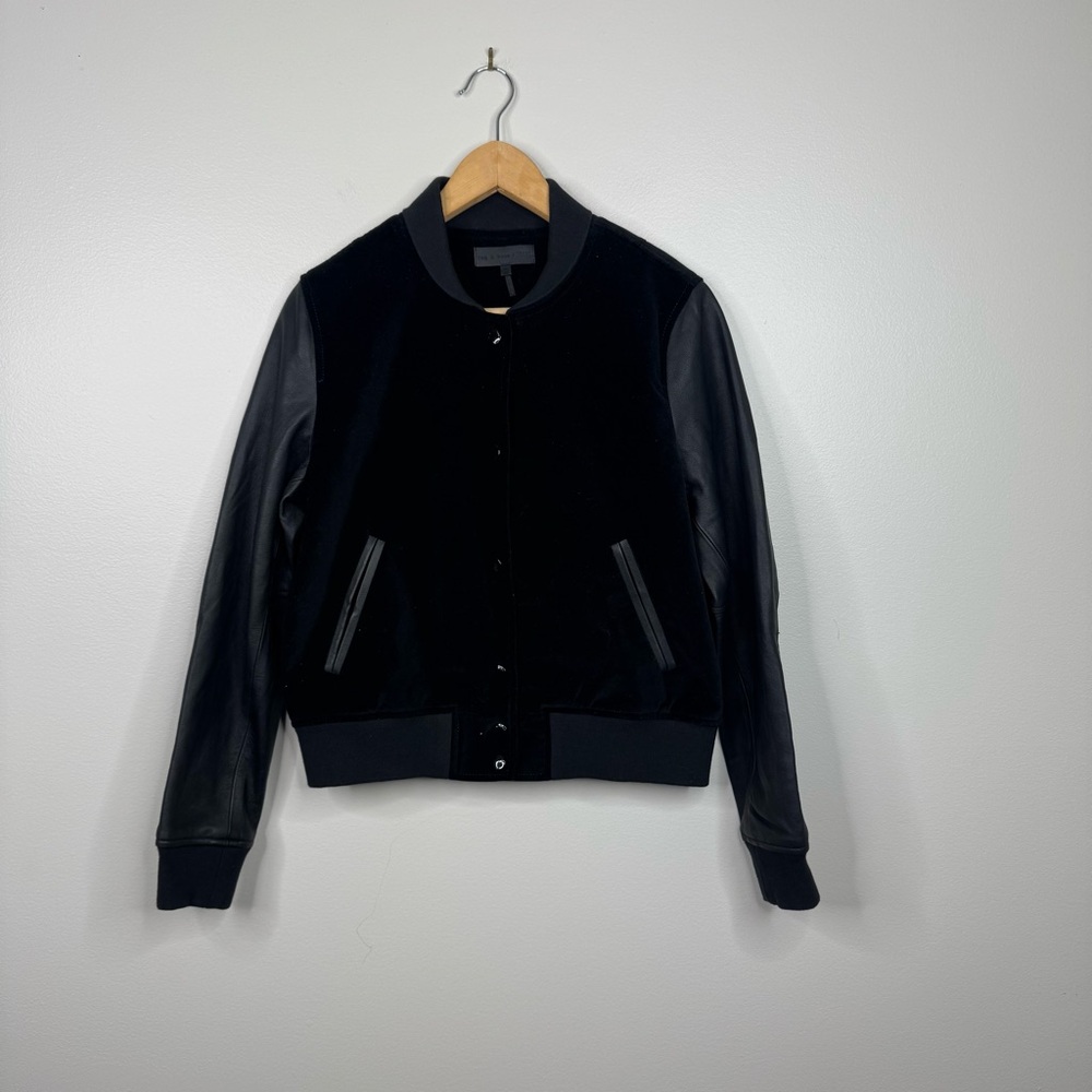 Rag And Bone Jeans Camden Varsity Leather Jacket Medium Collar
